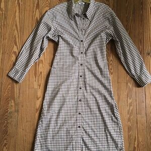 UNIQLO Shirt Dress, Size Medium, Navy/Brown/Ivory/ Checked